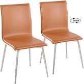Mason Dining Accent Chair in Brushed Stainless Steel & Camel Leatherette (Set of 2)